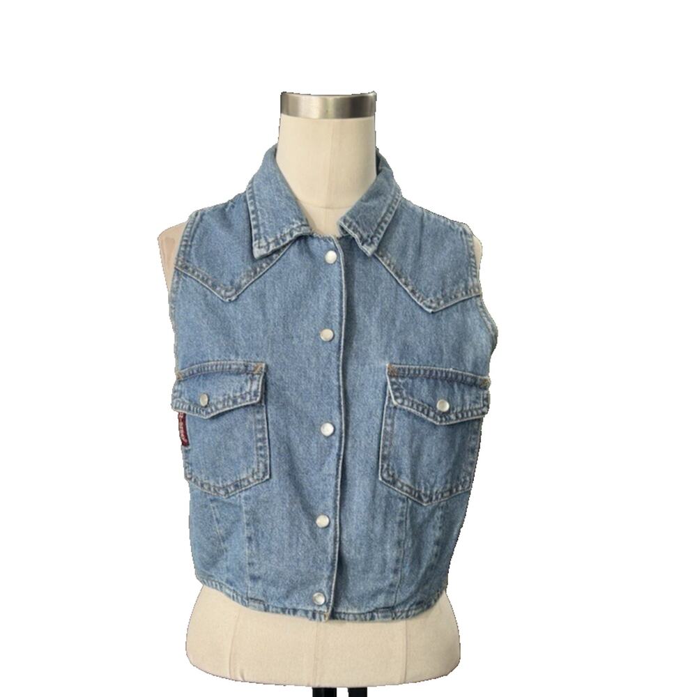 Vintage 90s Unionbay Cropped Denim Vest Snap Front Women's Size S/M Blue Jean - Picture 13 of 13